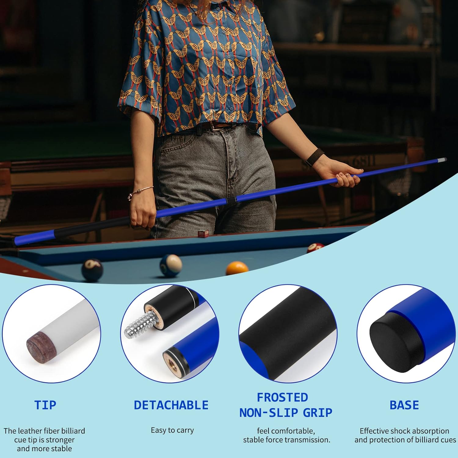 Kmise Pool Stick Set of 2 Professional Billiard Pool Cue Stick 18,19,20 Oz Pool Stick-Made of Fiberglass Graphite Composite(Blue Green) : Sports & Outdoors