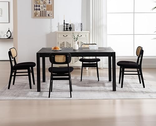 Vista 35 de EALSON Juego de 2 sillas de comedor de ratán, tapizadas de cuero, sillas de cocina de madera modernas de mediados de siglo, sillas laterales sin