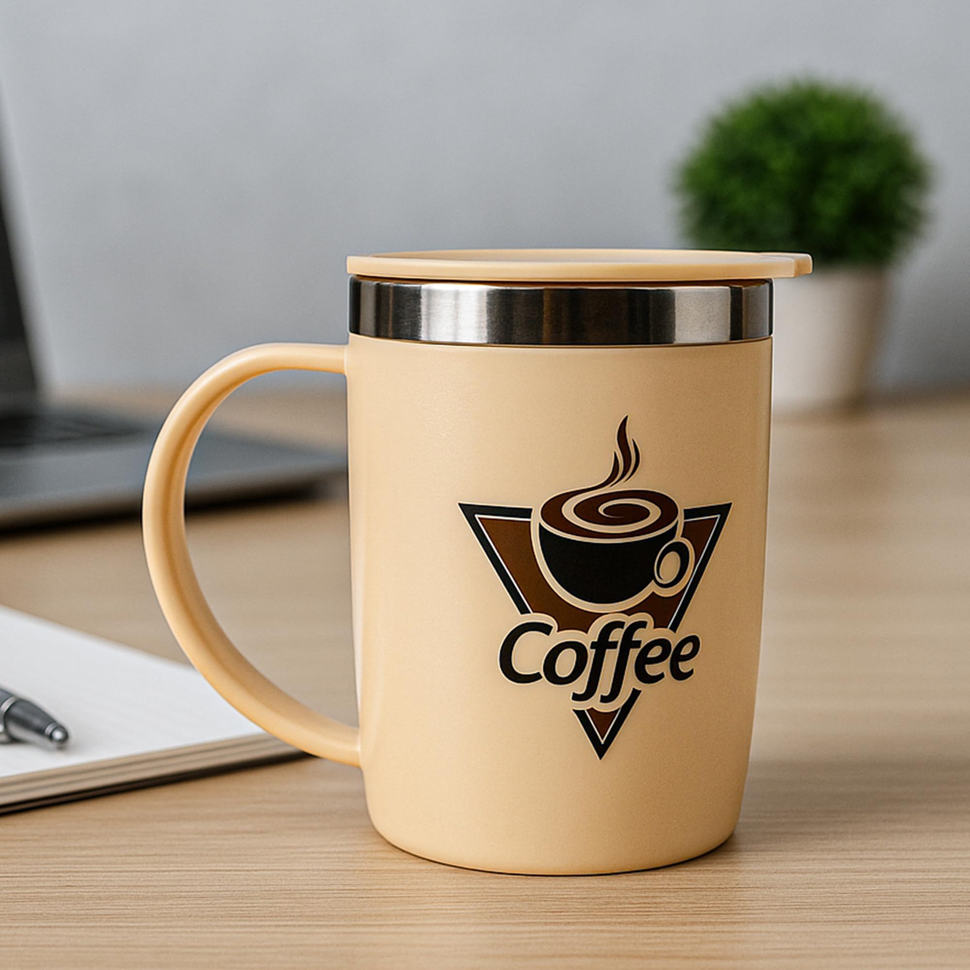 400 Ml Plastic Coffee Mug | Insulated Coffee Mug with Adjustable Sipper Lid for Home, Office, Restaurant and Giftting Purpose - Cream