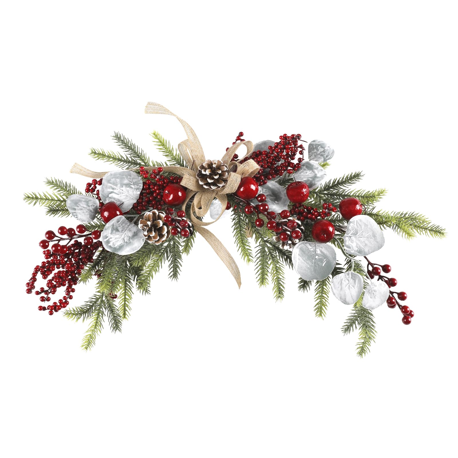 TopotdorArtificial Christmas Swags 24" Traditional Pine Cone and Red Berry Swag Wreath Garland for Front Door Window Mantel Wall Xmas Decor,Red