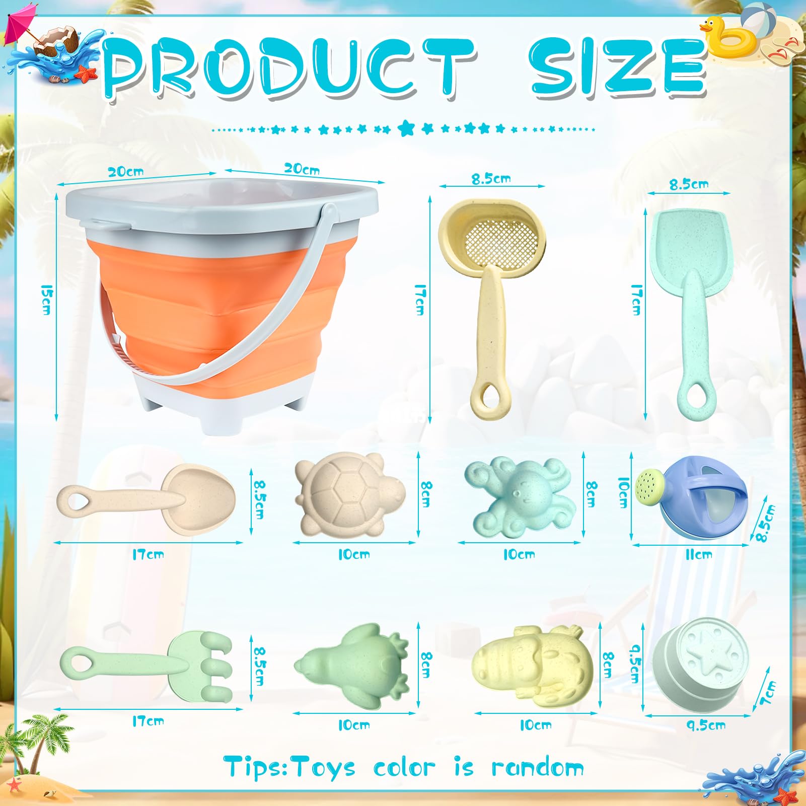 Set De Playa De 24 Piezas – Cubo Plegable, Pala Y Moldes De Arena Para Niños De 2 A 5 Años, Regalo Perfecto Para Verano