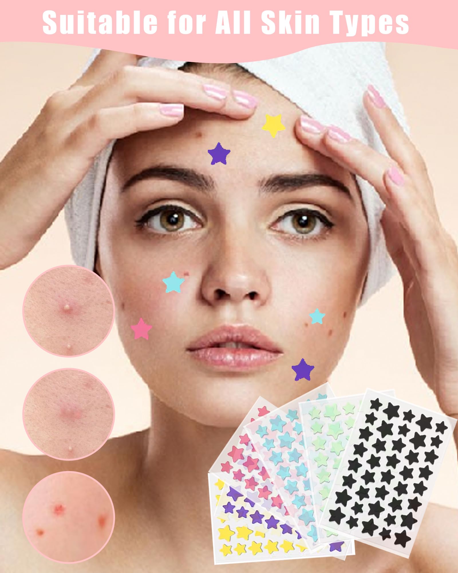 320 PCS Patch Boutons, Pimple Patch, Patches Acné, Patches Étoile Hydrocolloïde, Absorbe les Impuretés, Imperméable Transpirable, Utilisation de Jour et de Nuit, 10/12/14 mm