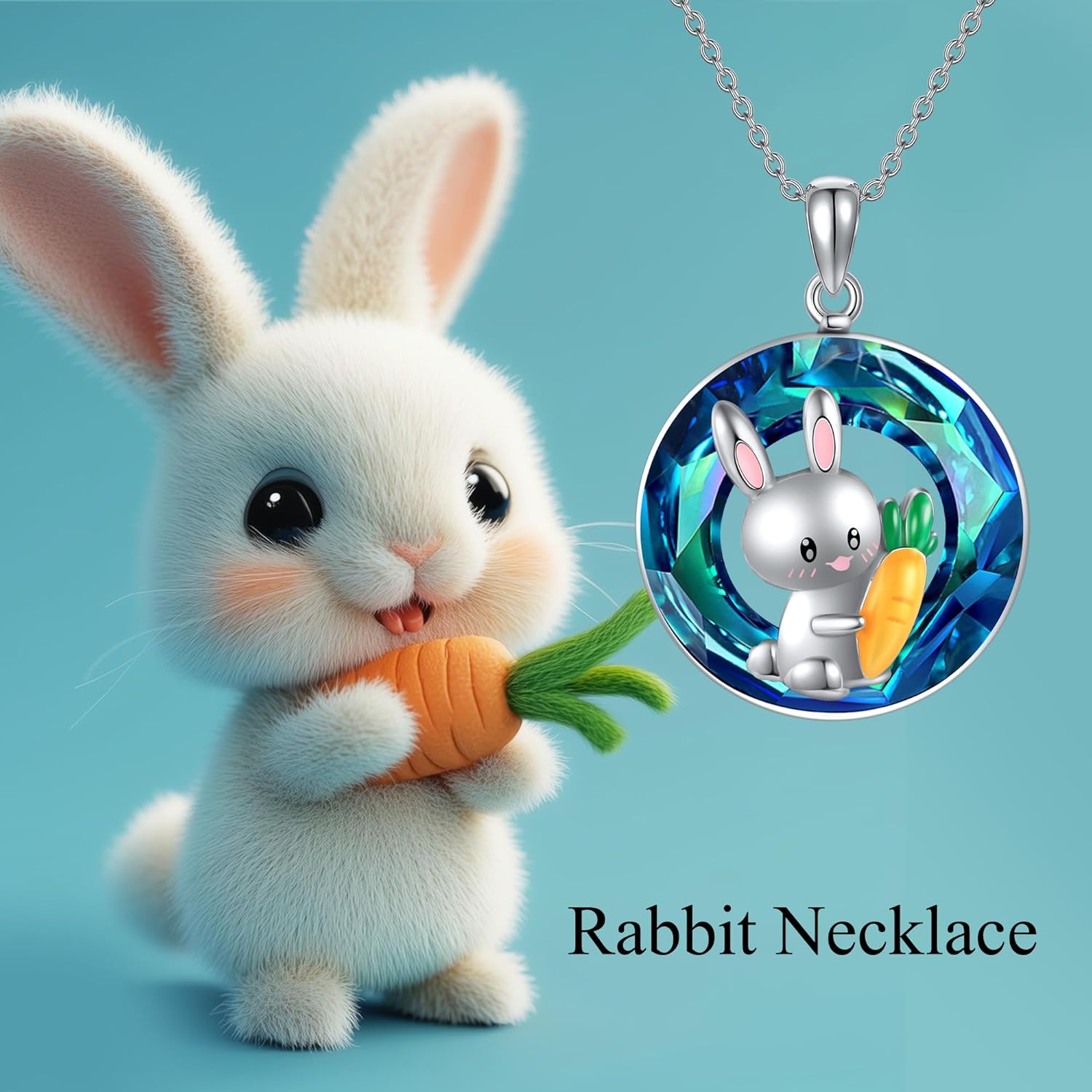 MONGAS Bunny Necklace Sterling Silver Easter Rabbit Necklace Created Crystal Pendant Cute Animal Carrot Bunny Jewelry Gifts for Women - Image 6