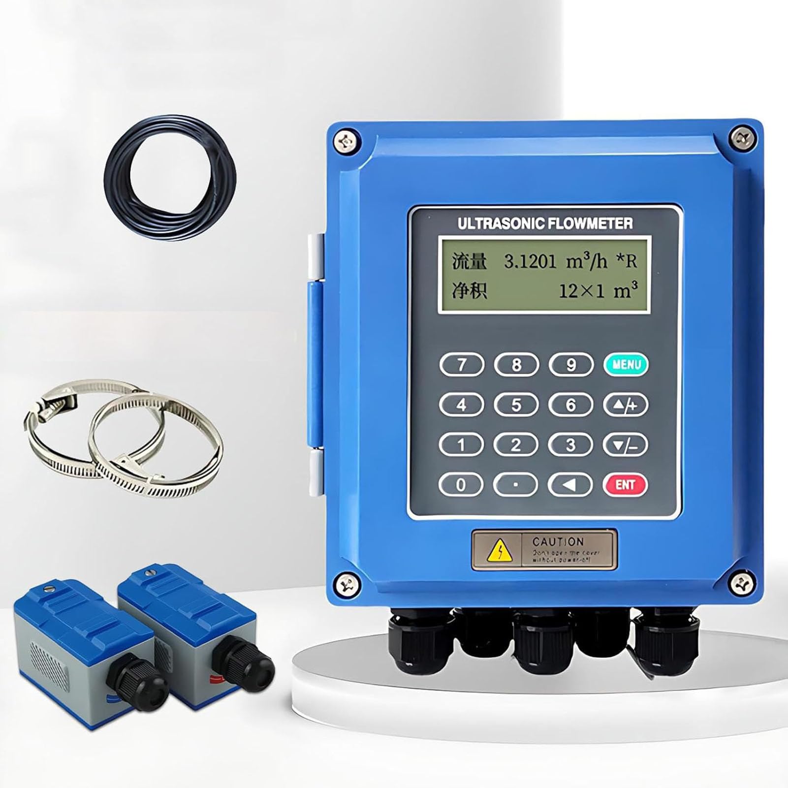 Portable Ultrasonic Liquid Flowmeter, Digital Flow Meter, Wall-Mount Digital Liquid Ultrasonic Flow Meter, LCD Display, Bidirectional Flow Measurement For Water, Sea Water, Sewage