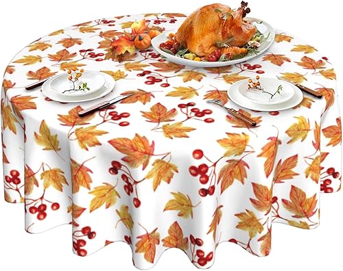 Oaxscug Mantel redondo de 60 pulgadas, mantel de hojas de arce otoñal para decoración de cocina rústica de otoño, funda de tela de poliéster lavable