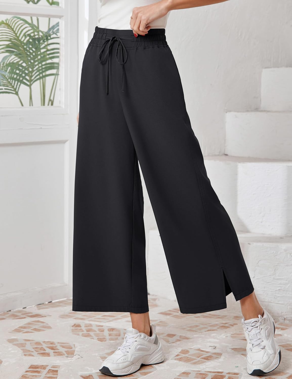 Wide Leg Cropped Pants for Women Lightweight Side Split Summer Casual Workout Wideleg Ankle Pant Bottoms, S-XL - Image 2