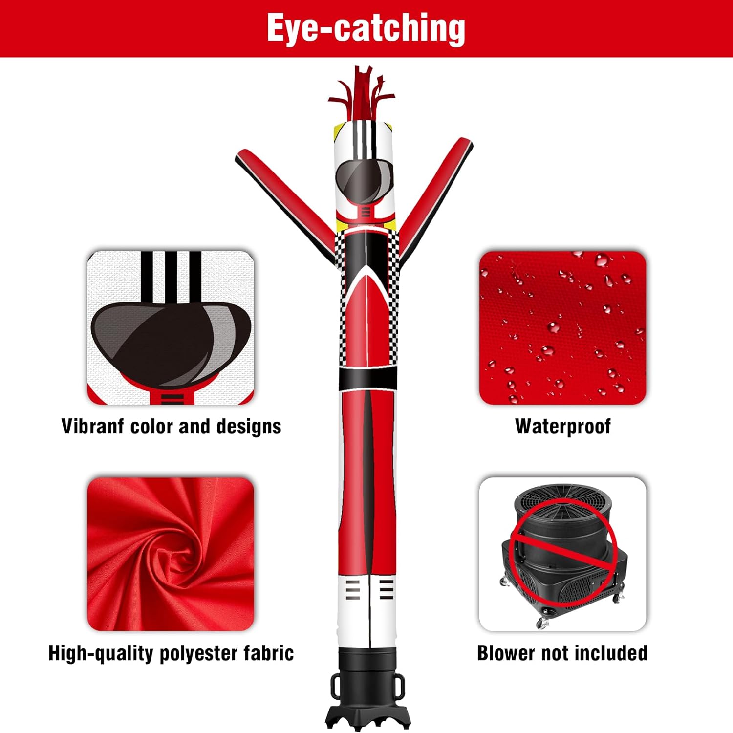 20FT Tall Racing Drivers Inflatable Tube Man (18''Diameter) Wacky Wavy Dancing Guy for Outdoor Decoration Advertising Business Promotion (Blower Not Included)