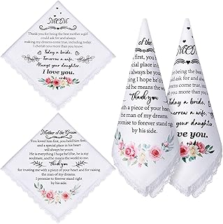 2 Pieces Wedding Handkerchief Mother of the Bride Handkerchief Mother of Groom Handkerchief Mother in Law Wedding Gift from Bride Mother of the Bride Gifts from Daughter Wedding Keepsake