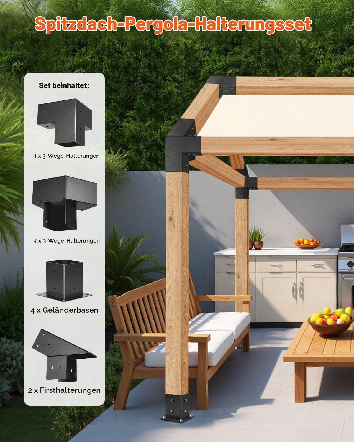 VEVOR Pfostenverbinder, Pfostennecke für Posten mit Innengröße von 92x92 mm, 3-Wege-/4-Wege-Pavillonhalterung mit Pfostensockeln & Firsthalterungen für Pergolen & Pavillons, 14-teilig