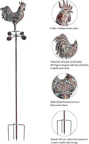 Miniatura 6 de CLYB Gallina de metal con veleta de pollo - Encantadora elegancia de corral con soporte de techo ajustable