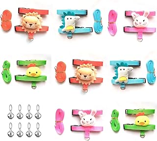 8 Pcs Rabbit Harness, Adjustable Rabbit Harness Leash Animal Pattern Colorful Leash Fresh Cute Rabbit Vest for Pet Safety Walk Running Jogging with 8 Small Bell for Rabbit Bunny Ferret