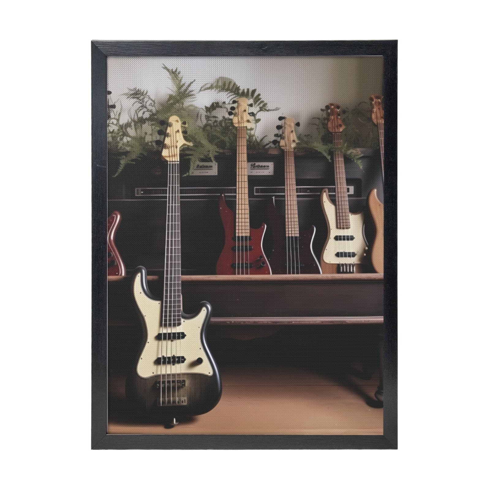 Framed Wall Art - Decorative Canvas Painting Guitar Bass Music Musical Instruments Pictures Poster Aesthetic Modern Prints Artwork for Bedroom Office Wall Decor Ready To Hang 12x16 in