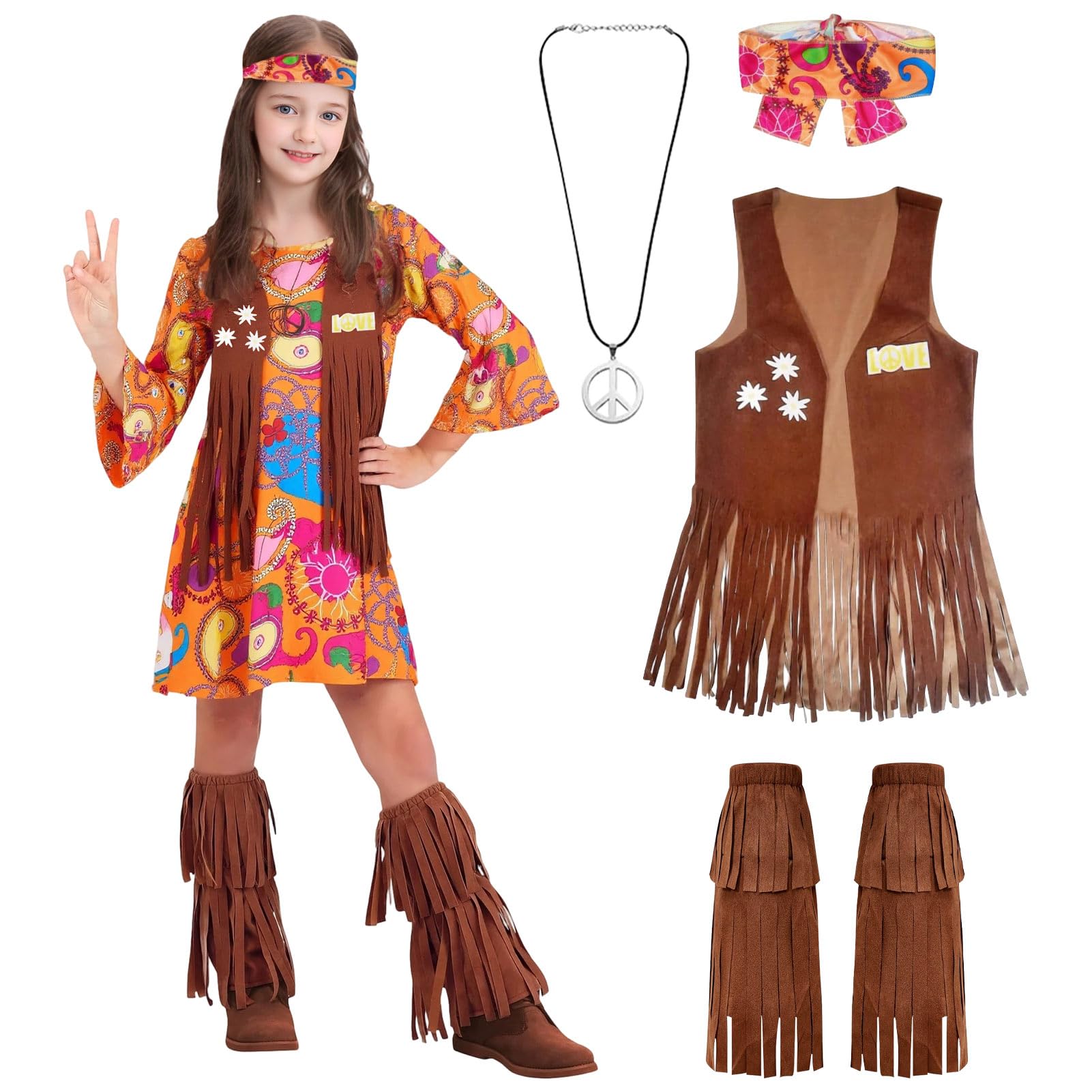 Harsever Girls Hippie Costume (Yellow, 130)