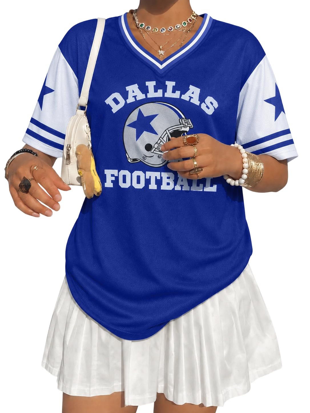 Women Football Jersey Game Day V Neck T-Shirt Football Team Fan Shirts Tee