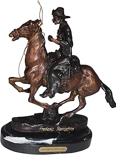 NIFAO Trooper of the Plains Bronze Statue – Remington Cowboy Horse Sculpture with Marble Base, Small Western Decor, 8" L x 3.5" W x 9" H