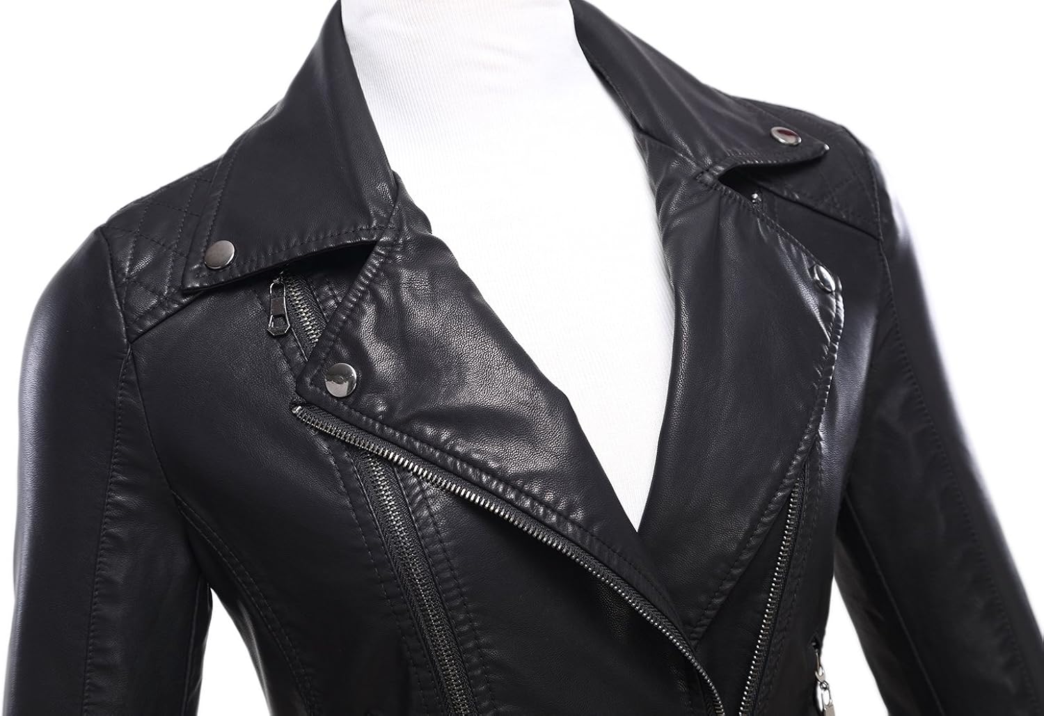 Tanming Women's Faux Leather Moto Biker Short Coat Jacket G Black6 Small