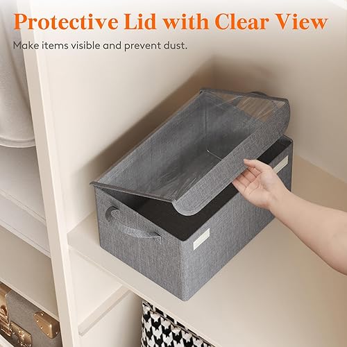 Miniatura 2 de Lifewit Cajas de almacenamiento de tela, 6 unidades, contenedores de almacenamiento apilables con tapas transparentes, canastas plegables de tela