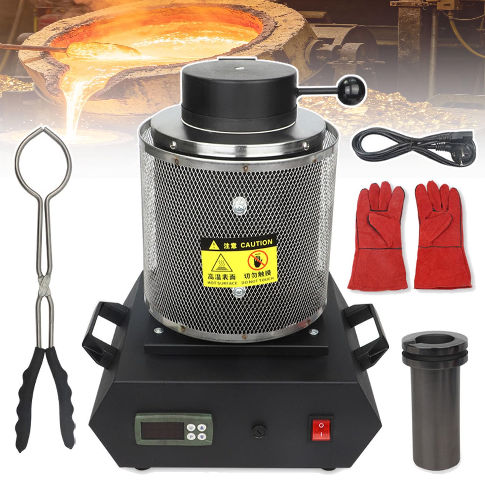 BoluDukNN Gold Melting Furnace,1150℃ /2102 ℉ Digital Metal Smelting Machine,With Graphite Crucible,For Casting Refining Precious Metals Gold Silver Tin Aluminum Black-3kg