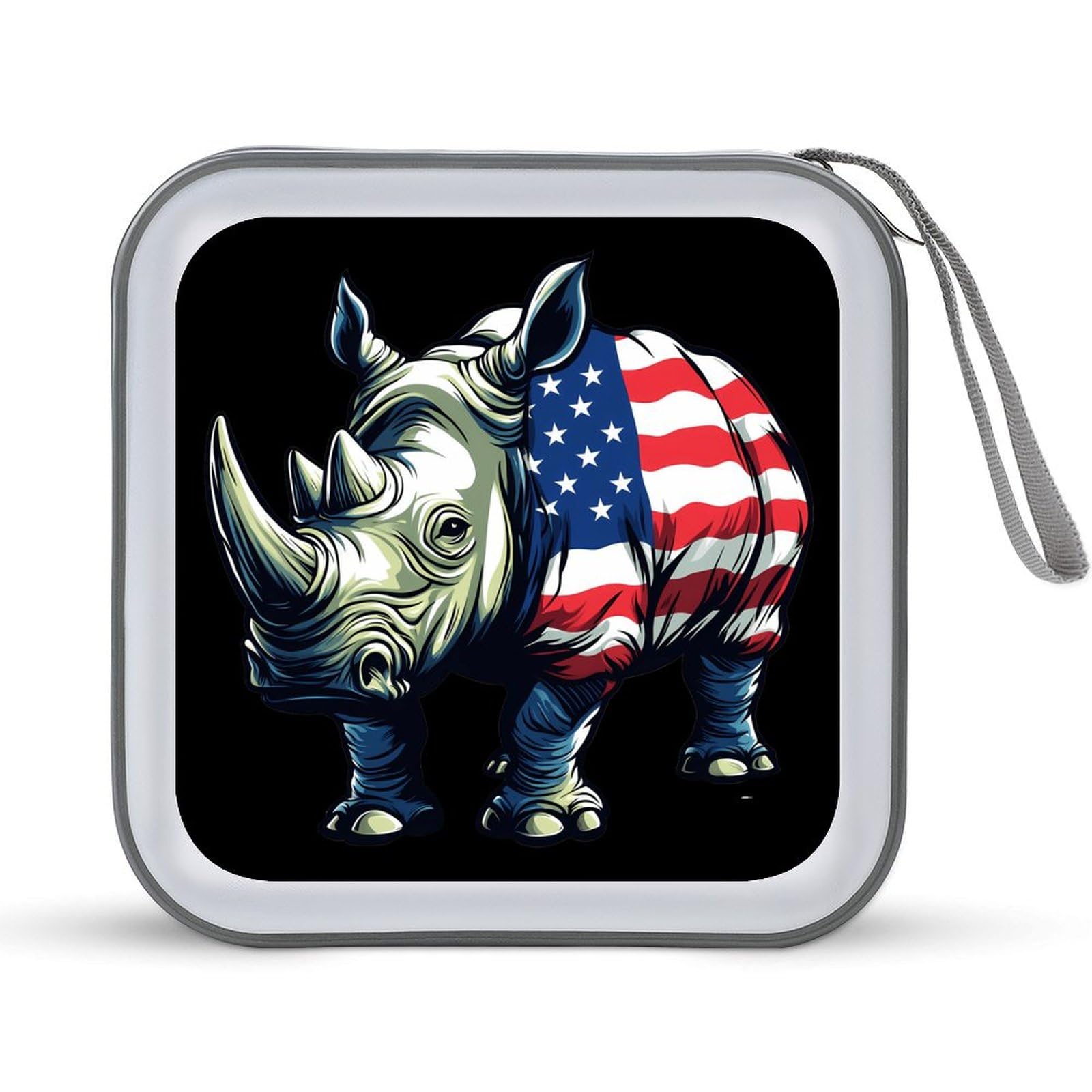 Rhinoceros 4th Of July Rhino CD Case Plastic DVD Case Holder Wallet Disc Storage Organizer for Car Travel