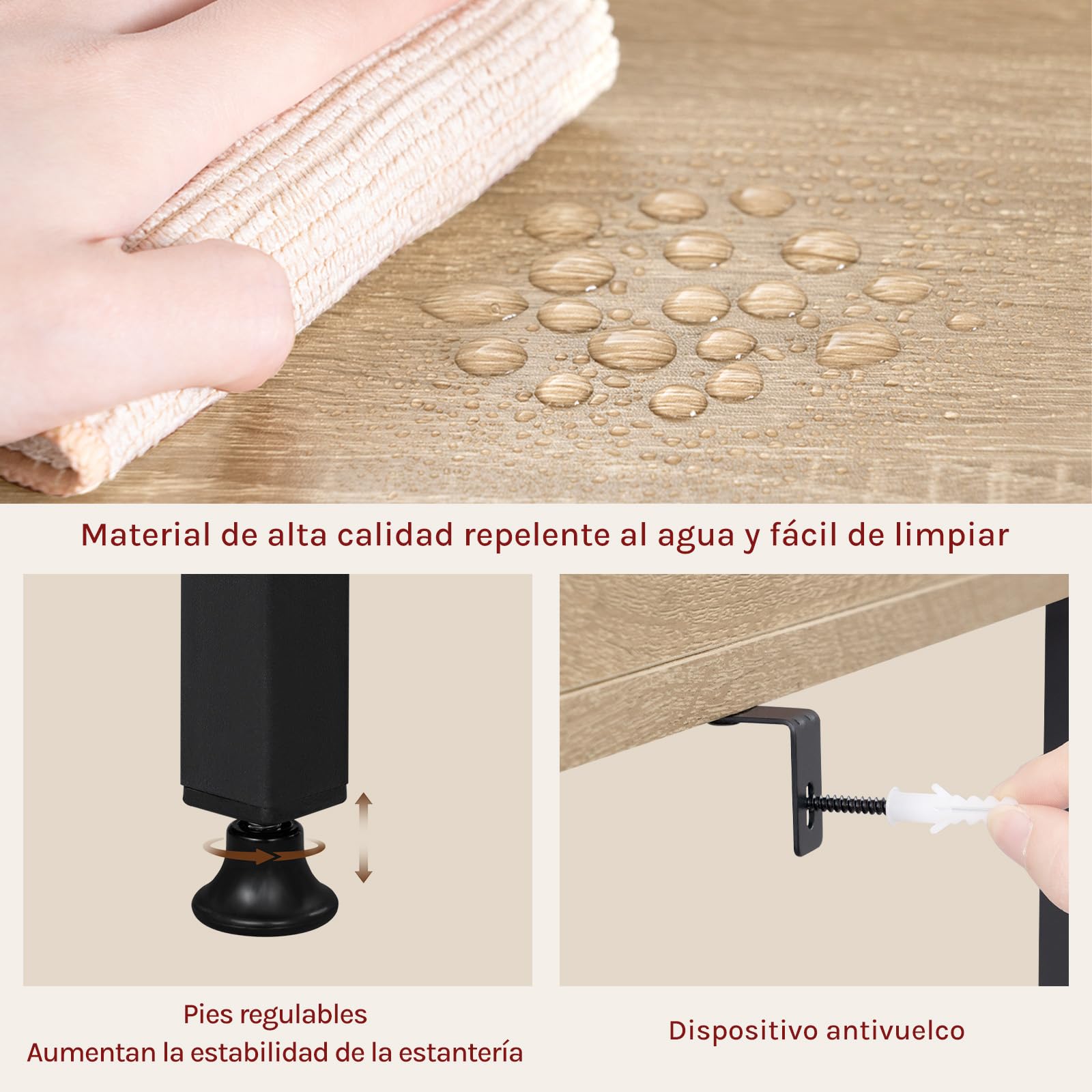 WOLTU Estantería de Pie, Librería 5 Estantes, Estanteria Almacenaje para Salon/Dormitorio/Cocina, 60x27,5x160 cm, Marco Metalico,Negro + Roble Claro