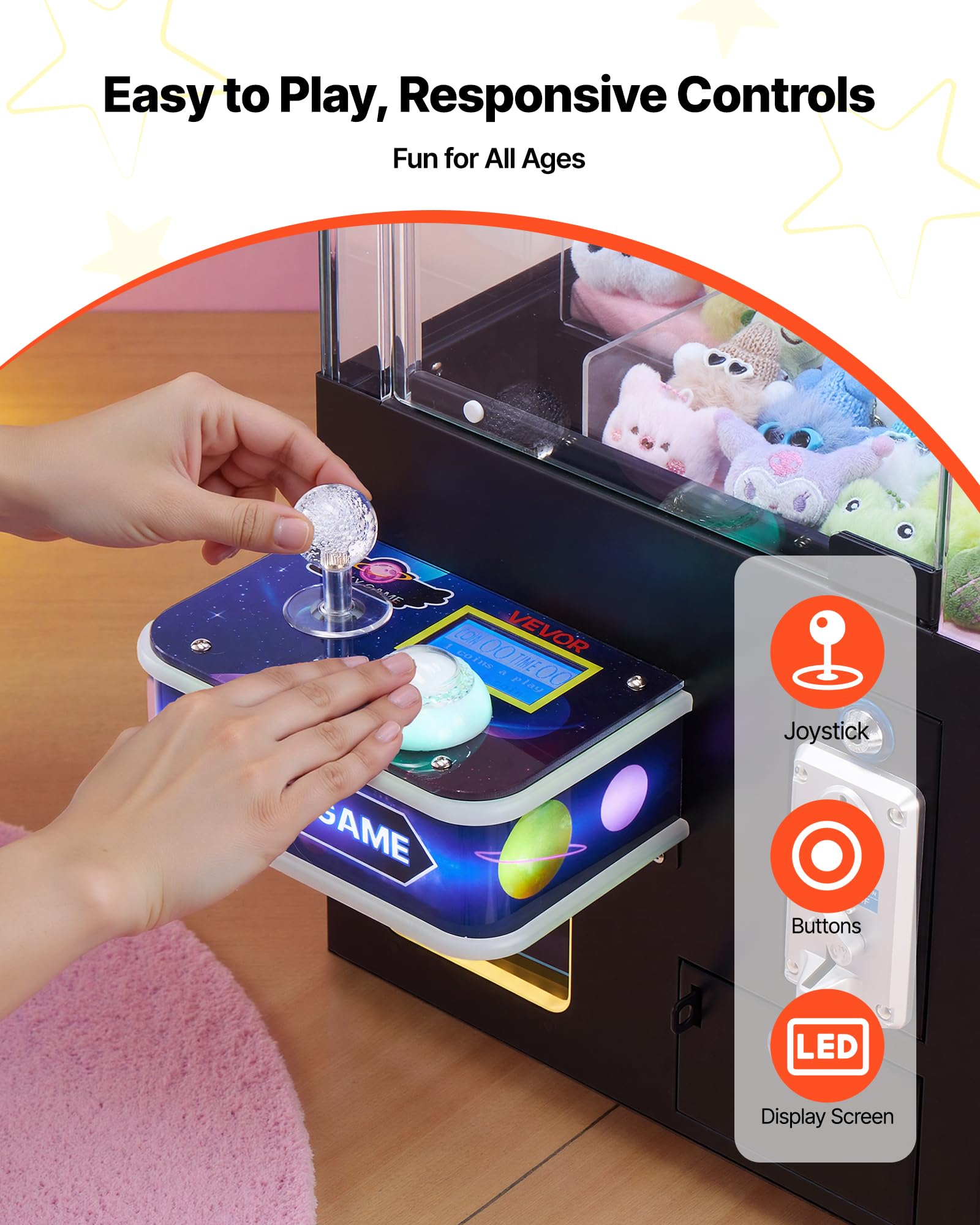 VEVOR Machine à Pince Attrape Peluche Fête Foraine 60 W Jeu Arcade avec Effets Lumineux Sonores Mode Griffe s'adapte aux Peluches 40-80 mm pour Salles de Cinéma, de Jeux Domestiques, Noir et Violet