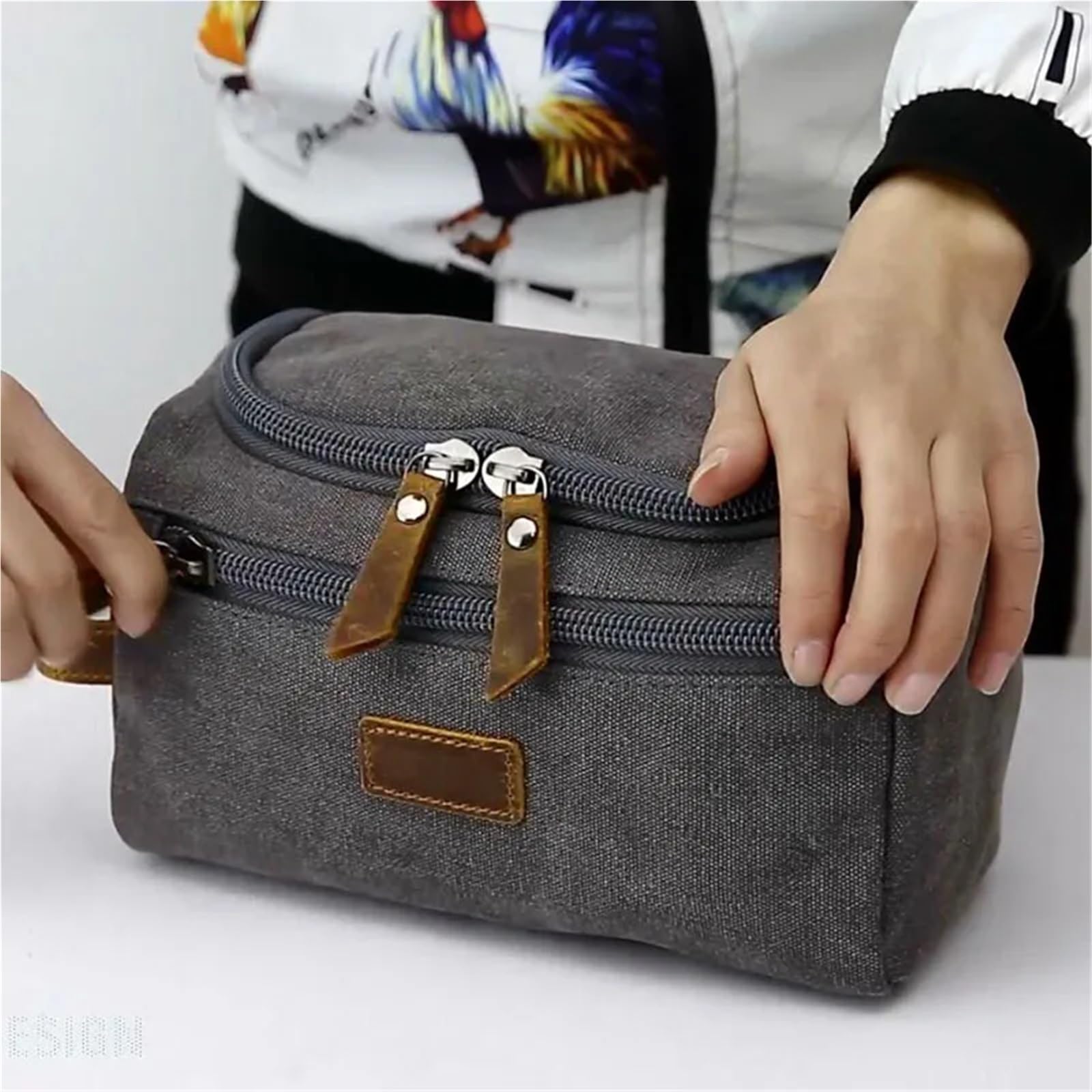 Neceser Estuche de maquillaje de lona for hombre, bolso de mano con bolsillo, billetera for mujer, llaves, bolso de mano for hombre, bolsa de mano con cierre, neceser, bolso de muñeca Para Hombre(Blac