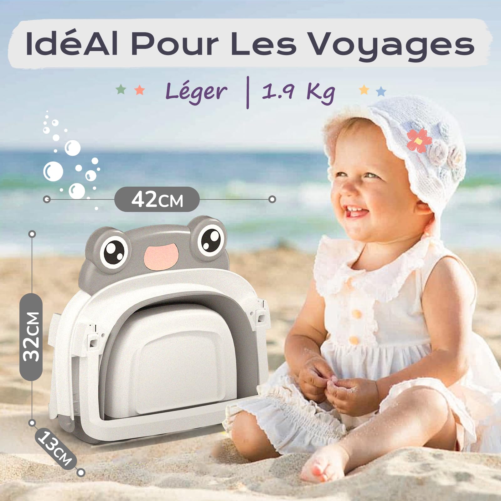 COOSEYA Baignoire Pliable pour Bébé, Grise, Inclut Coussin de Bain, Bouchon d'Évacuation