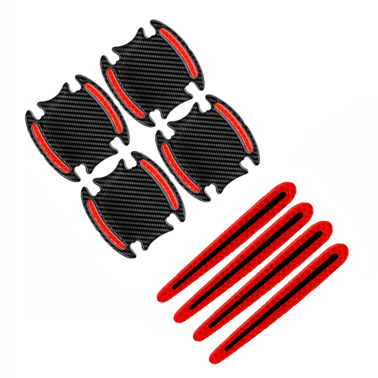 Holy Feather Carbon Fiber Reflective Door Handle Stickers, Red (8Pcs)