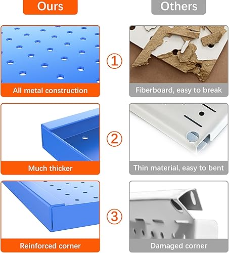 Miniatura 7 de TORACK Organizador de pared de tablero de clavijas de metal de 24 x 24 pulgadas o 12 x 48 pulgadas, sistema de tablero de clavijas de 70 piezas para