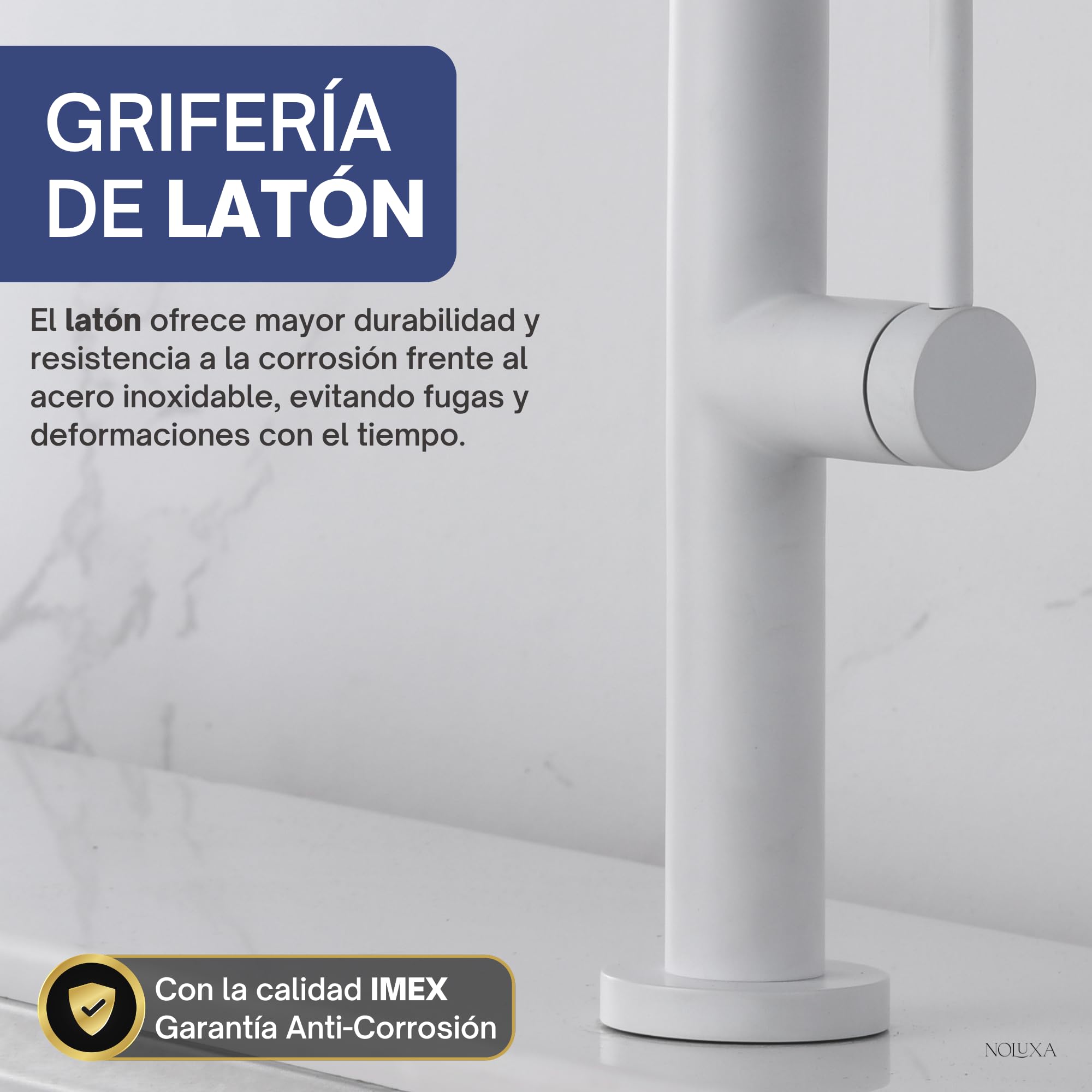 IMEX - Grifo Cocina Blanco Extraíble | Grifo Monomando Fregadero con Difusor | Griferia Cocina con Ducha Flexible 360º | Grifería en Latón | Serie Samoa | Color Blanco Mate
