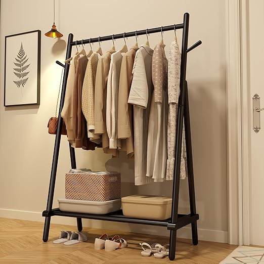 Amazon.com: KASLANDI Solid Wood Clothes Rack, Clothing Rack with Shelf ...