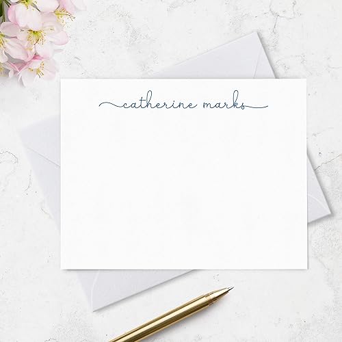 Miniatura 3 de Personalized Stationary Note Cards and Envelopes for Women with Name in Lowercase Script, Choose Ink & Envelope Colors and Set Size, Custom Set of