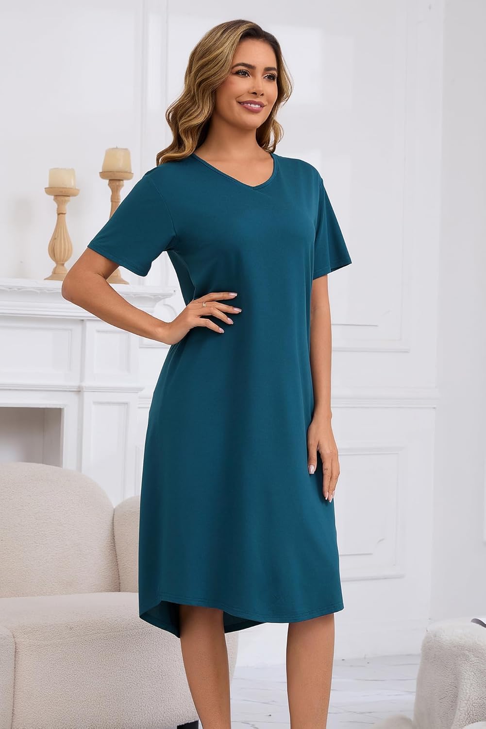 3 Pack Nightgowns for Women Soft Print Womens Nightshirts Short Sleeve Sleepwear - Image 4