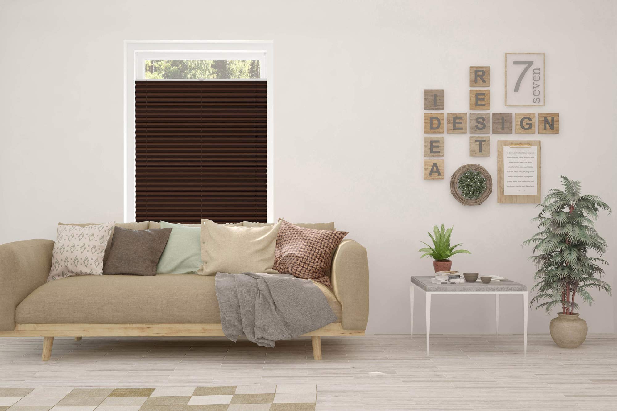 Plissee ohne Bohren Klemmfix Faltrollo Jalousie Plisseerollo Sichtschutz und Sonnenschutz Blickdicht lichtdurchlässig Rollo für Fenster & Tür Dunkelbraun 115x130 cm