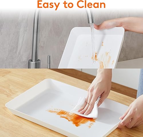 Miniatura 5 de Lifewit Bandeja de plástico para servir fiestas, platos de 15 x 10 pulgadas para servir alimentos, bandeja blanca para aperitivos, alimentos,