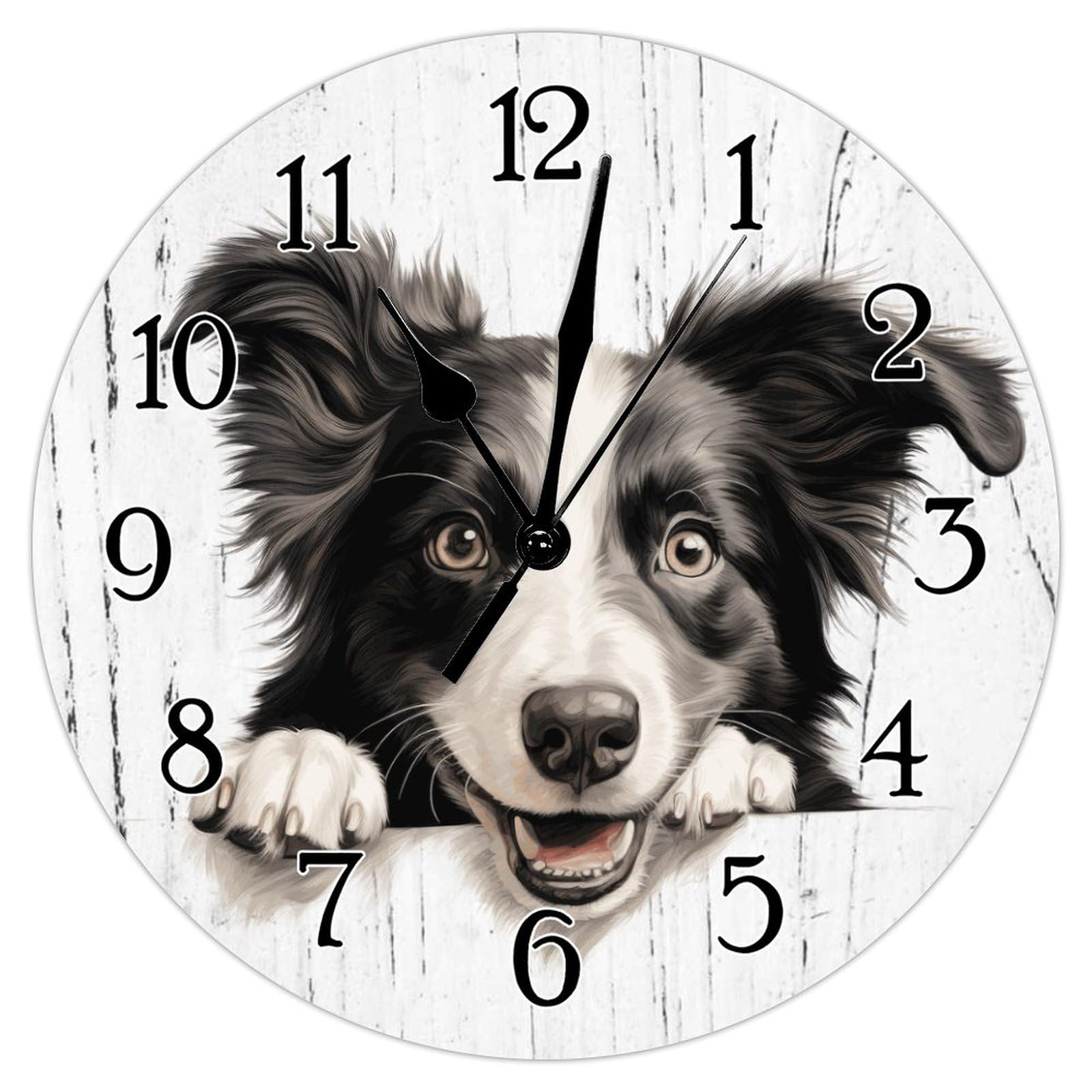Swavecat Border Collie Wooden Wall Clock Border Collie Cute Funny Peeking Dog Puppy Clocks Battery Operated Silent Wooden Wall Clocks Gift for Dog Owner Wooden Clock for Living Room 12x12in