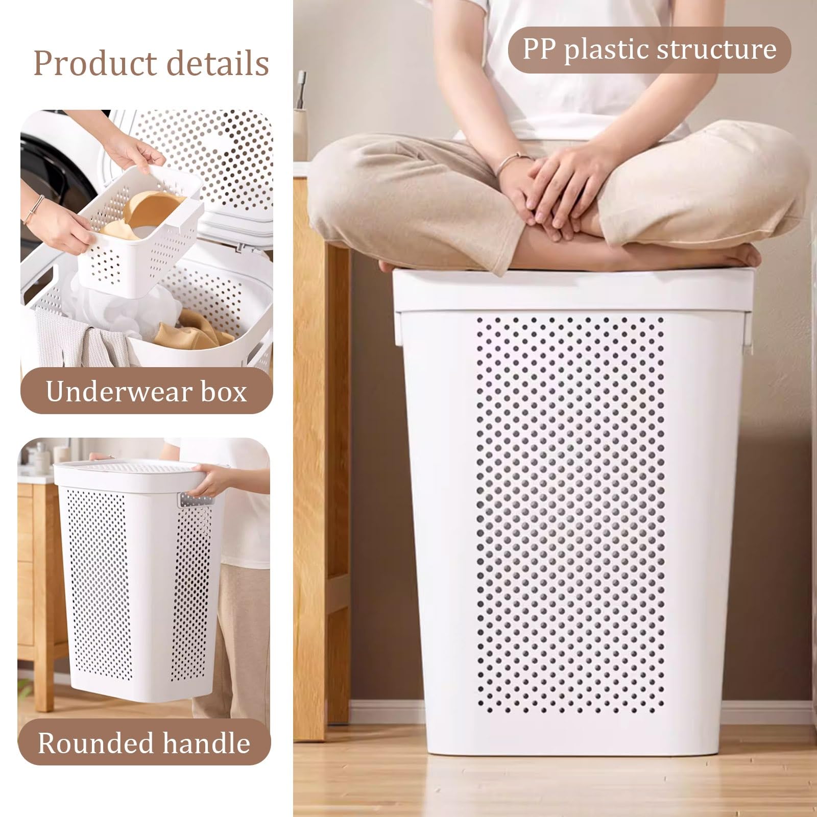 Cesto portabiancheria con coperchio, cesto portabiancheria, piccolo cesto portaoggetti e maniglia per camera da letto, soggiorno, lavanderia, comodo e funzionale salvaspazio