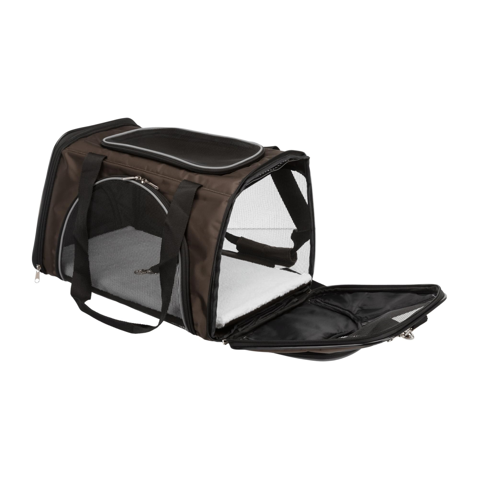 TRIXIE Hunde-Tasche Joe - Öffnungen vorne und oben - abnehmbarer Schulterriemen - integrierter Kurzleine - gepolsterte Bodenplatte - reflektierende Elemente - 28 × 28 × 47 cm - bis 10 kg - 28847