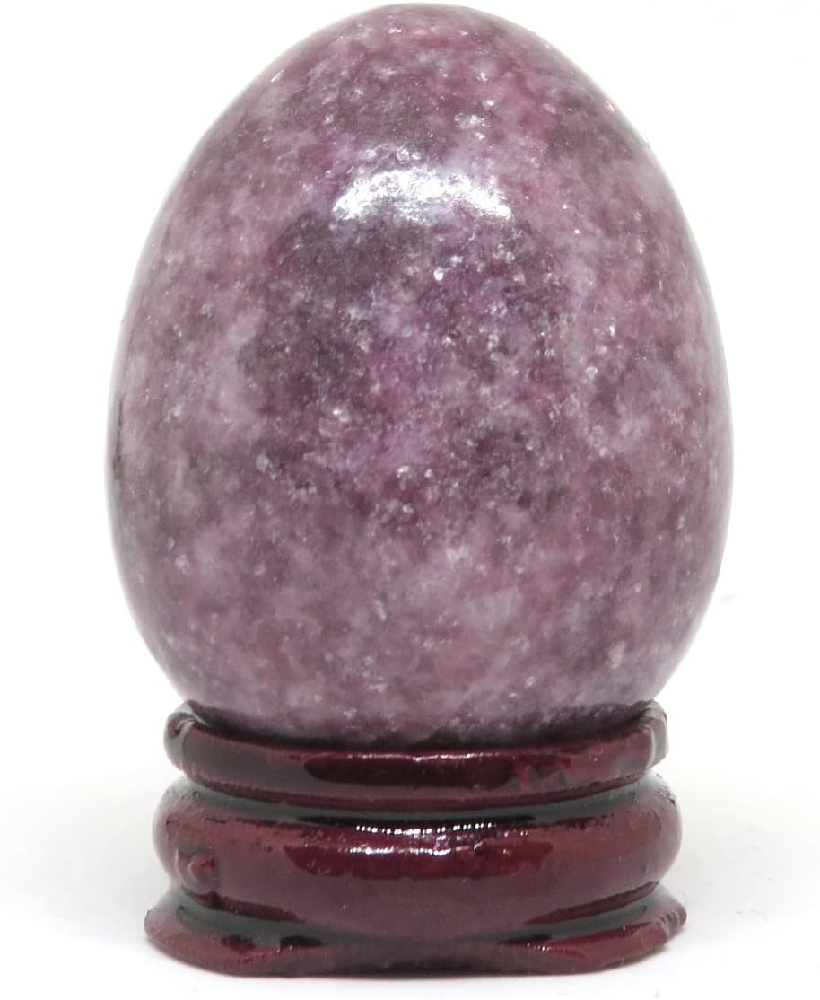 Lilac Purple Lepidolite Crystal Gemstone Egg Carving with Stand