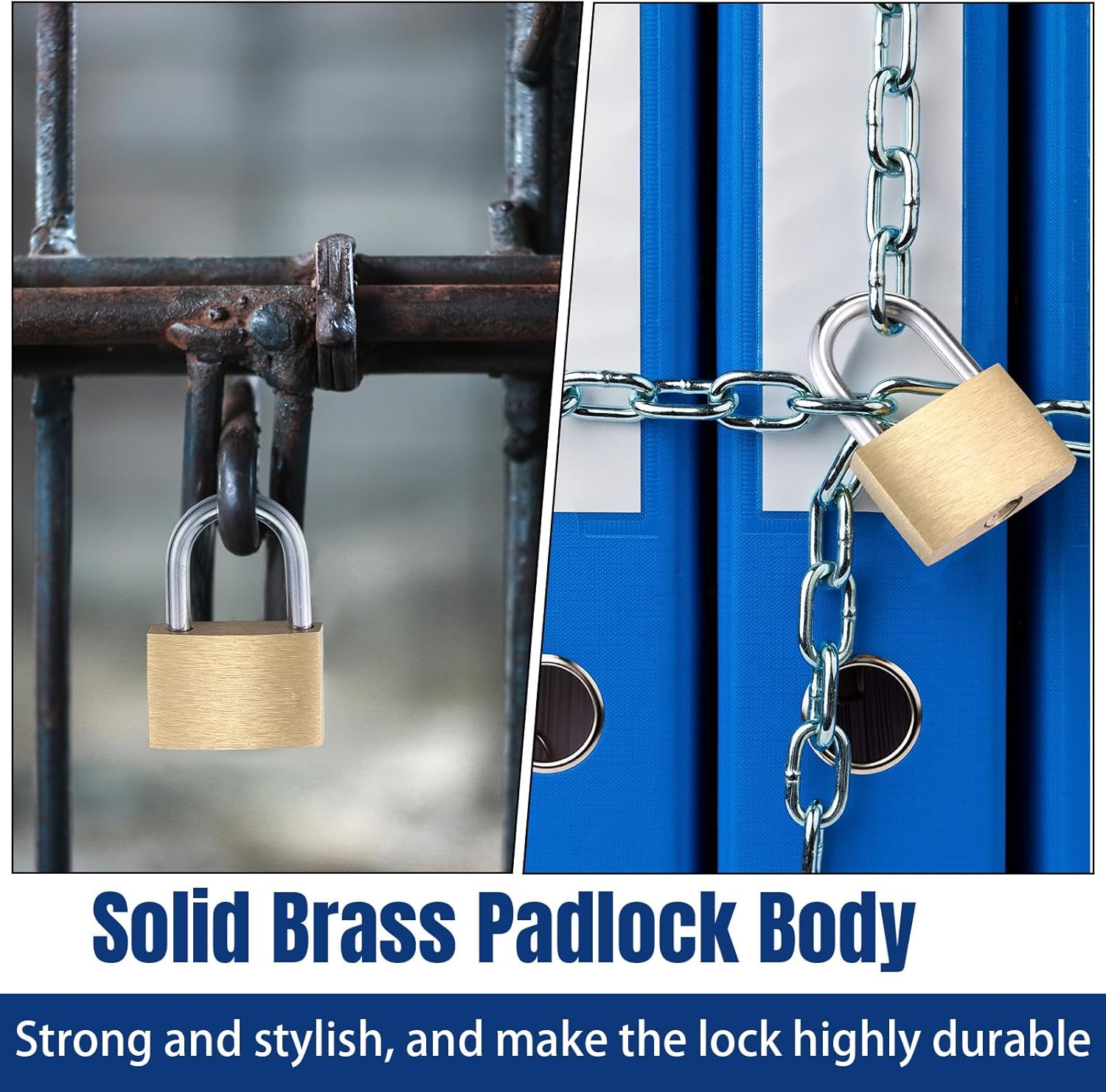 Yaocom Solid Brass Keyed Padlock, Small Padlocks Keyed Alike Yellow Gym Lock, Strong Padlock with Key for Luggage Toolbox(24 Pcs,25mm)