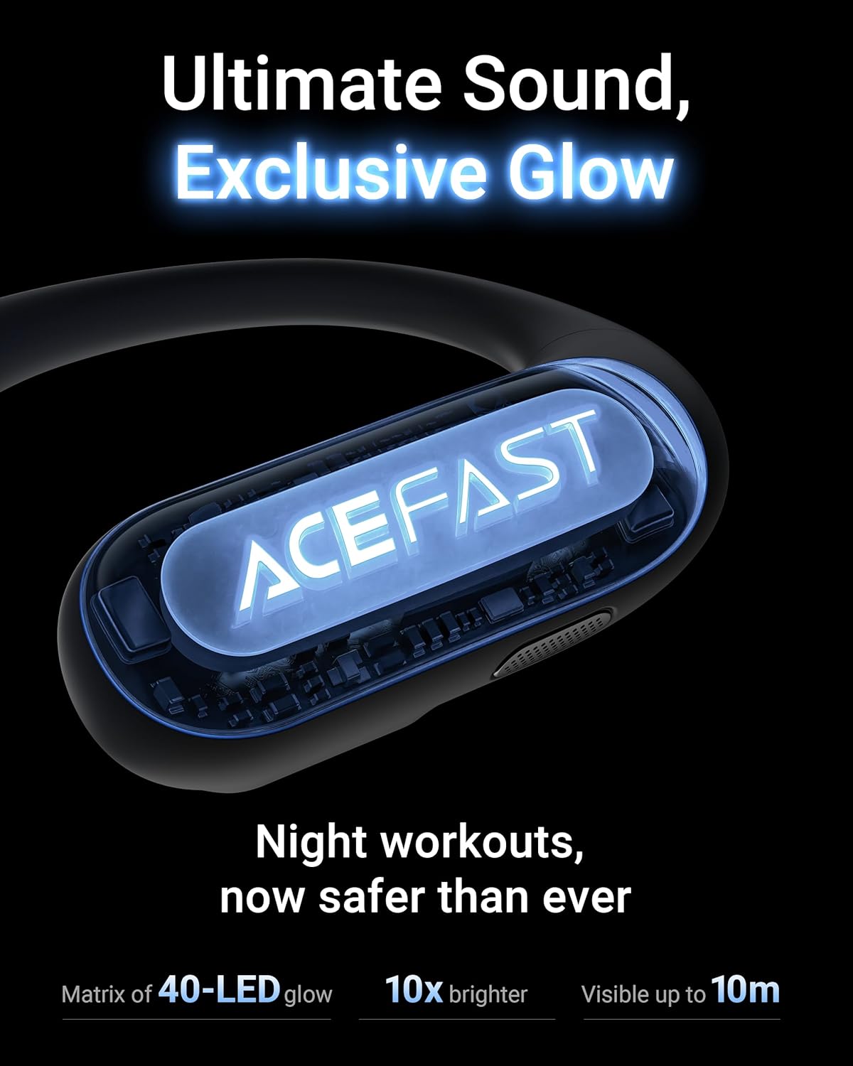 ACEFAST AceFit Pro Open-Ear Headphones, Night Safety Mode for Sports, Powerful Bass, 7.6g Ultra-Comfort, Bluetooth 5.4, 30H Playtime with Digital Display, IP54 Sports Earbuds for Running & Workouts - Image 2