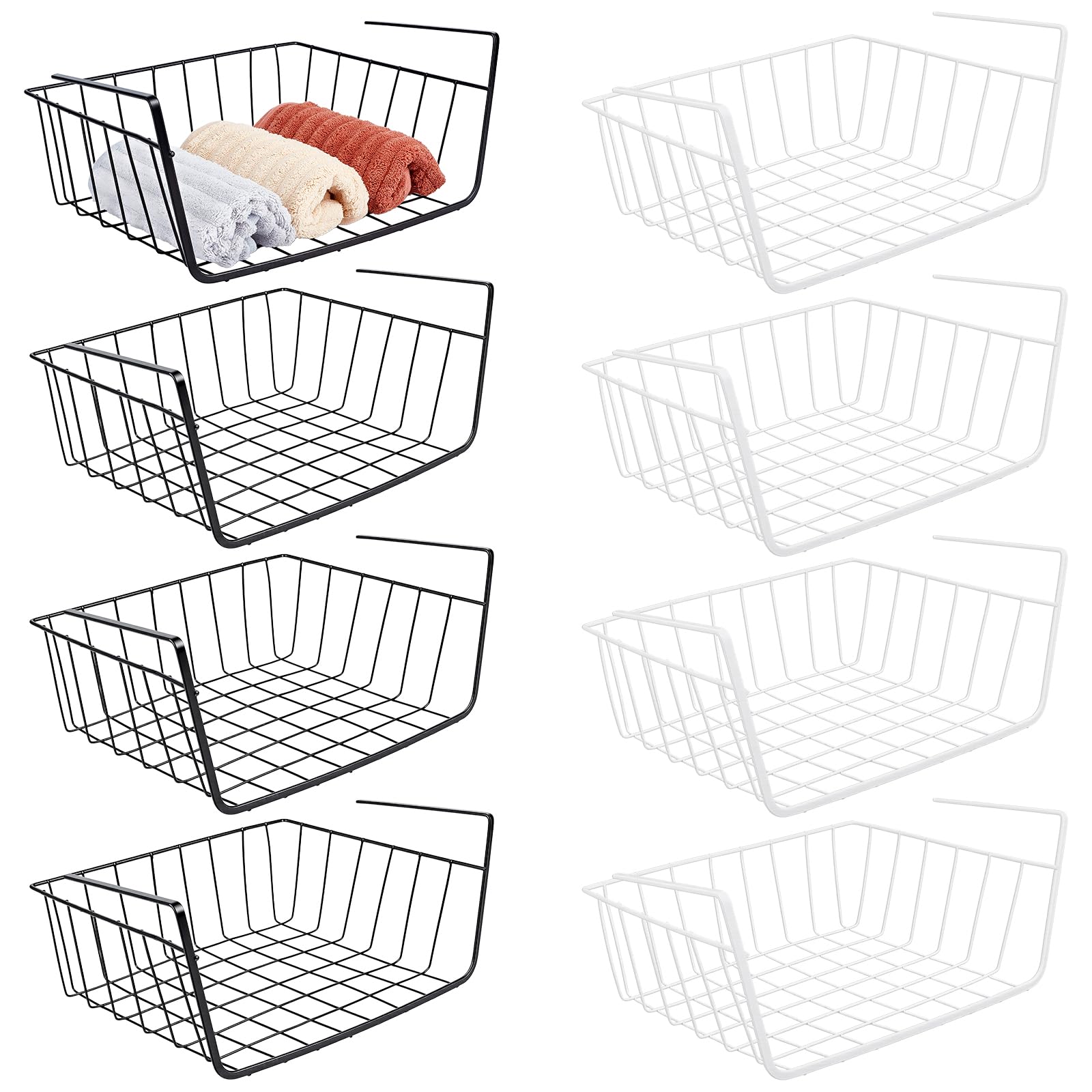 8 Stück Drahtkorb Für Unter Das Regal Einschubkörbe Für Küche Speisekammer Schreibtisch Bücherregal Schrankkörbe Organizer 31x22x12cm Für Die Küche Büro Speisekammer (Schwarzweiß)