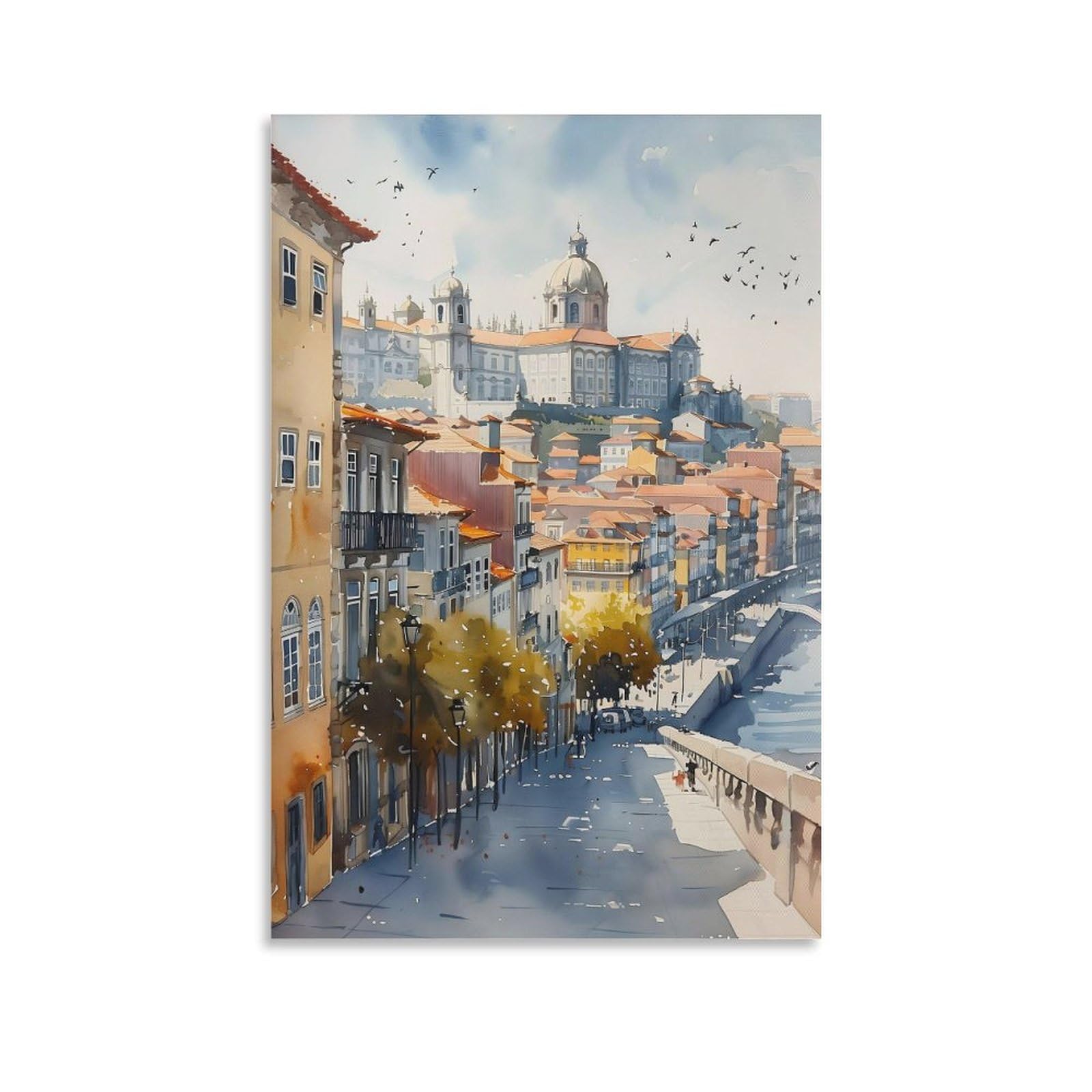 Piank Porto Watercolor Painting Porto Wall Art Porto Poster Porto Print Portugal Watercolor Art Porto Home Decor Unframe 24X36inch(60X90cm)
