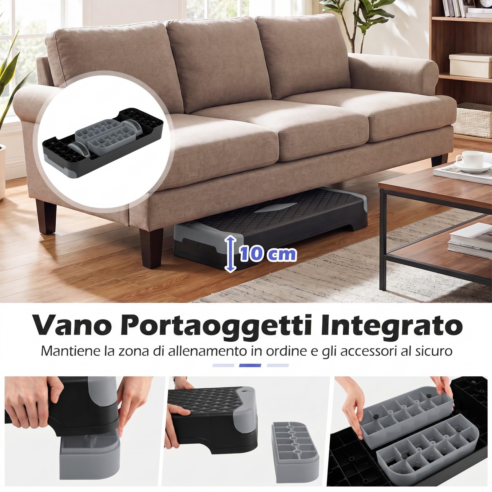 COSTWAY Step Fitness Antiscivolo e Regolabile in 4 Altezze | Stepper Fitness Casa e Palestra con Bande Resistenza, Rialzati e Allenatori Equilibrio, Esercizio Gambe, Glutei e Braccia