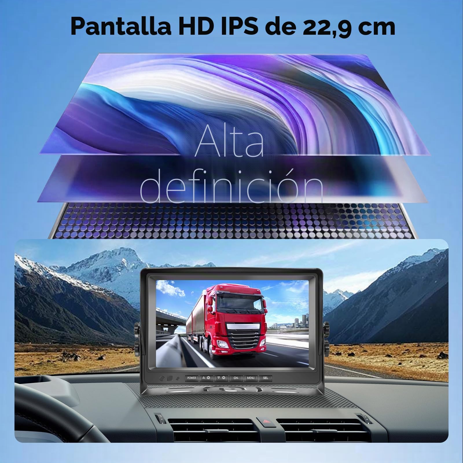 Rimoody Cámara de Visión Trasera 9 Pulgadas Monitor LCD con 2 Cámaras Traseras AHD Resistente al Agua IP69 Visión Nocturna con Cable de 10M para Camionetas Camionetas Autocaravanas pequeñas Caravanas