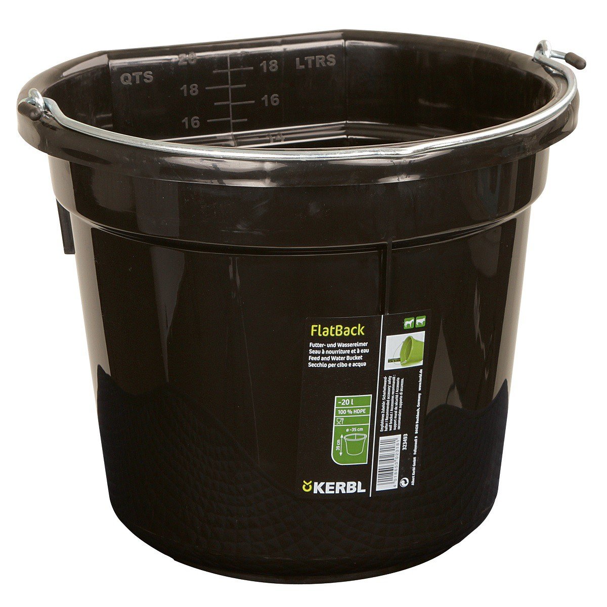 Kerbl FlatBack 323493 Feeding and Water Buckets 20 l Black