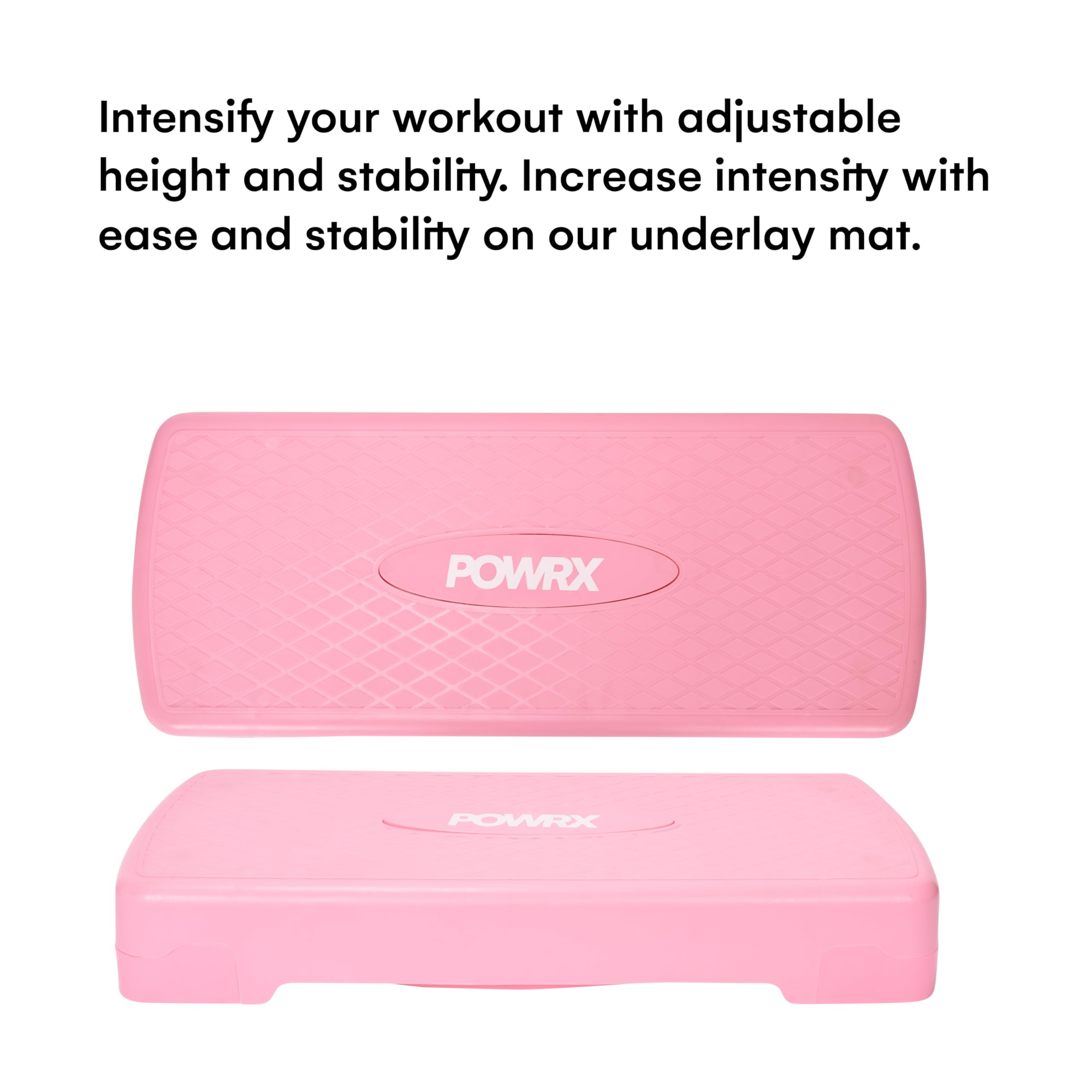 POWRX Step Board d'aérobic Step Board - Hauteur réglable - Appareil de fitness pour la maison - Step Aerobic Board avec tapis antidérapant - Convient pour tous les âges - 68 x 28 cm - Rose
