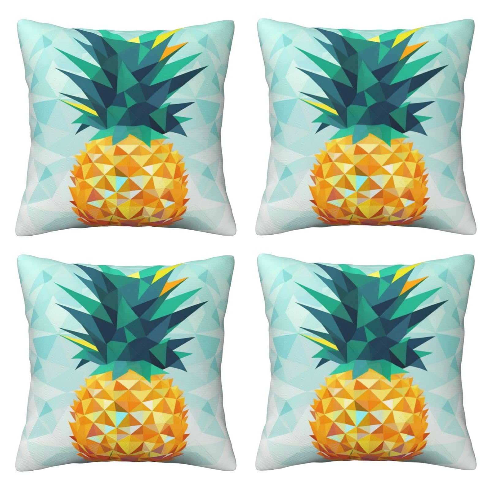 Pineapple Geometric Throw Pillow Cases 4 Pack Square Pillowcases Super Soft Pillow Protectors With Zipper for Couch Livingroom Sofa Bed Office Car,40x40 CM
