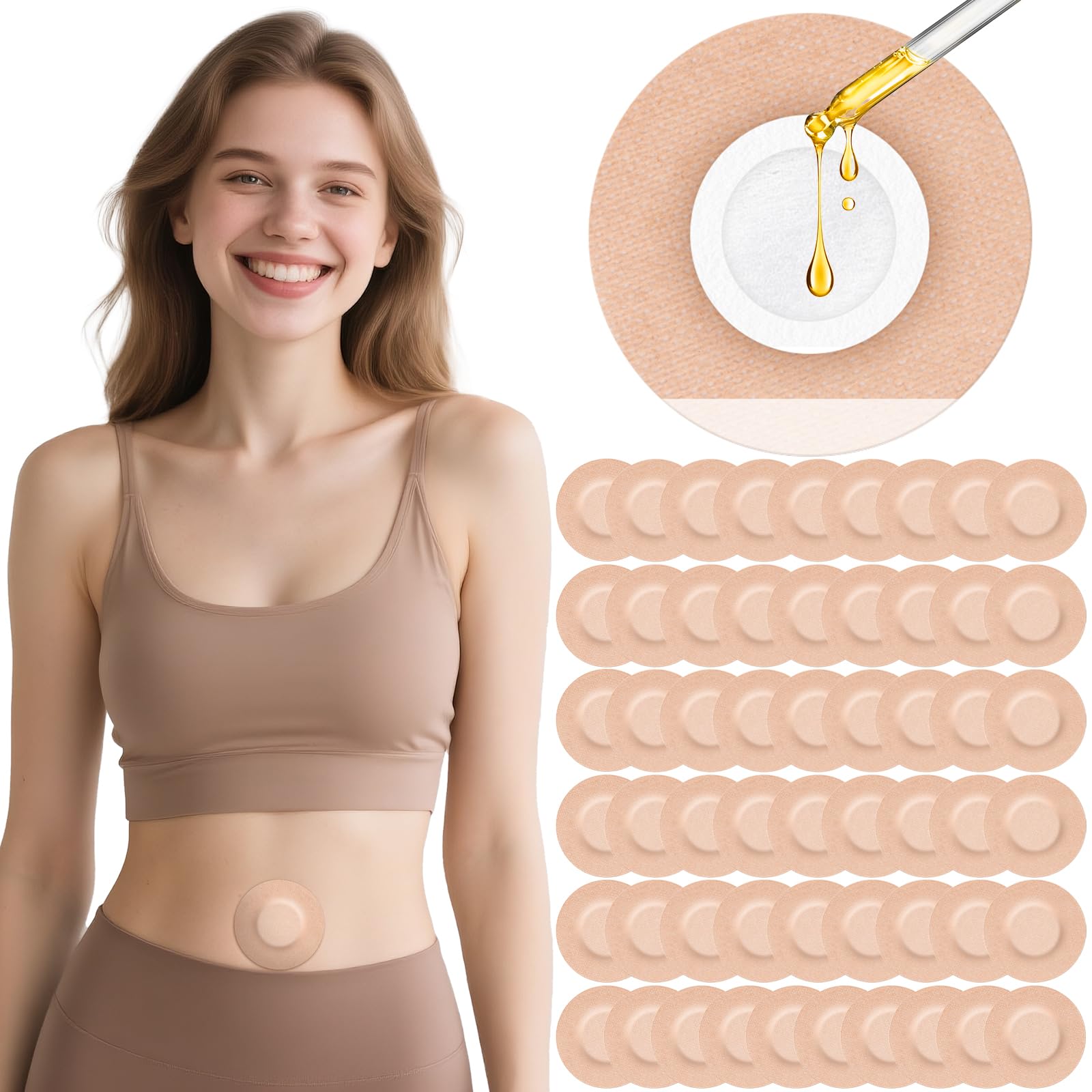 54PCS Castor Oil Patches, Castor Oil Pack Wrap Organic Cotton, Suitable for The Navel Disposable Self Patch, Bottom & Sides are Leak-Proof, Breathable & Portable, No Wash - Khaki 54 Count (Pack of 1)