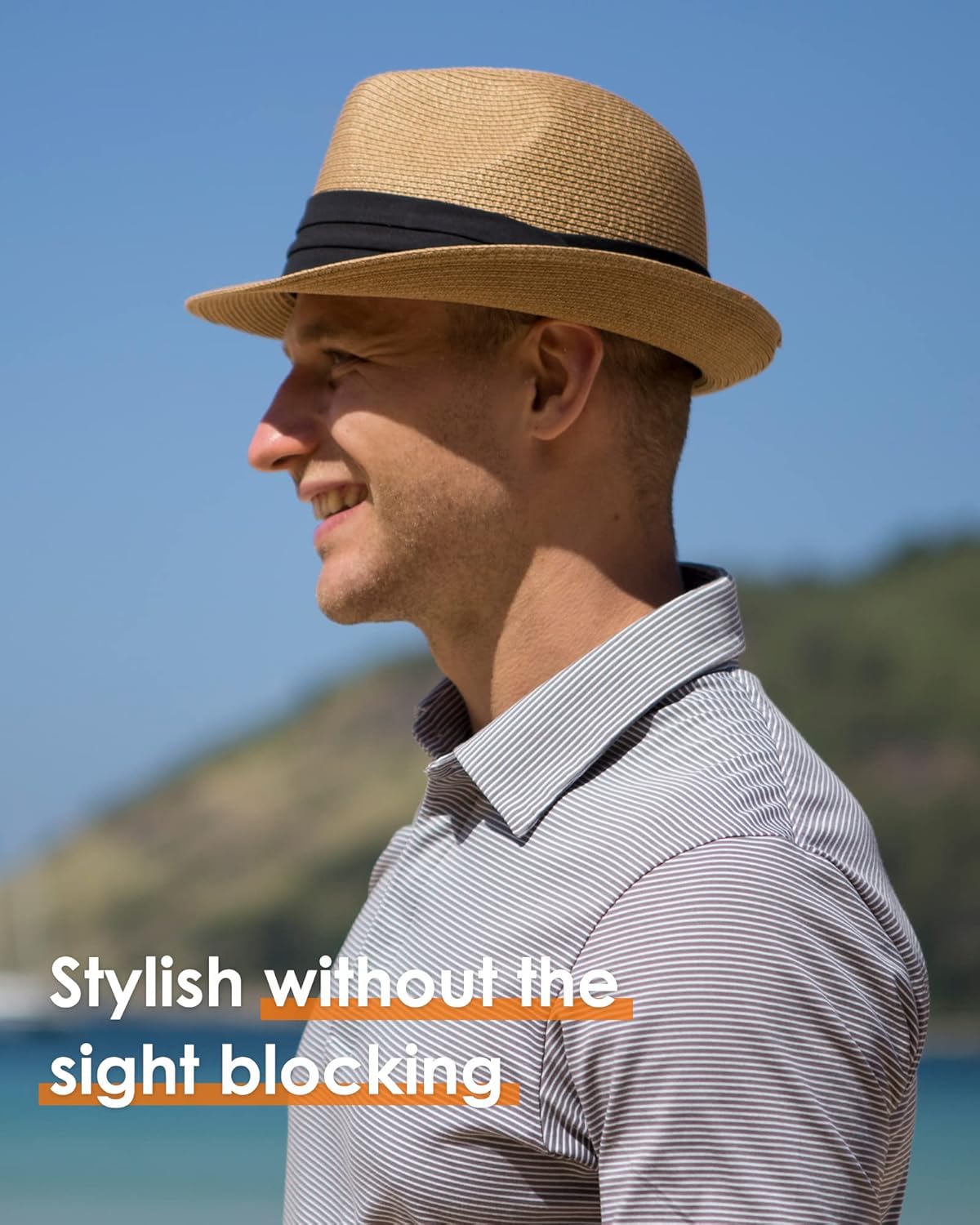 FURTALK Fedora Straw Sun Hat for Men Women Foldable Roll Up Short Brim Trilby Hat Panama Beach Hat UPF 80+ - Image 5